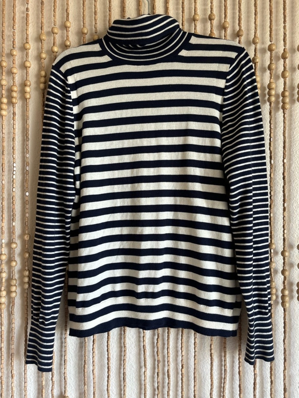 Banana Republic Navy White Preppy Cashmere Cotton High Neck Nautical Sweater L